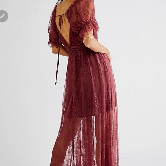 **Only size 2 left!!* Free People Dear Jane Embroidered Lace Dress in Roan Rouge - Picture 5 of 16